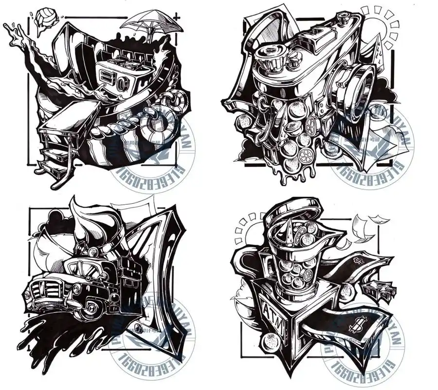 夏日印象主题黑白装饰画图形创意设计 今日主题:"夏日印象" 元素:西瓜