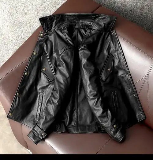 卡帝乐鳄鱼韩版帅气休闲皮夹克纯头层细致小牛皮真皮皮衣男翻领短款