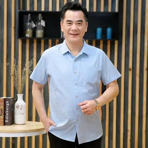 夏季爸爸装衬衫短袖夏装宽松衣服中老年男士中年人40-50岁衬衣