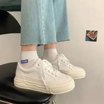 zkhe夏天穿的初中女生小白鞋高中学生青少年运动休闲鞋厚底帆布鞋低帮