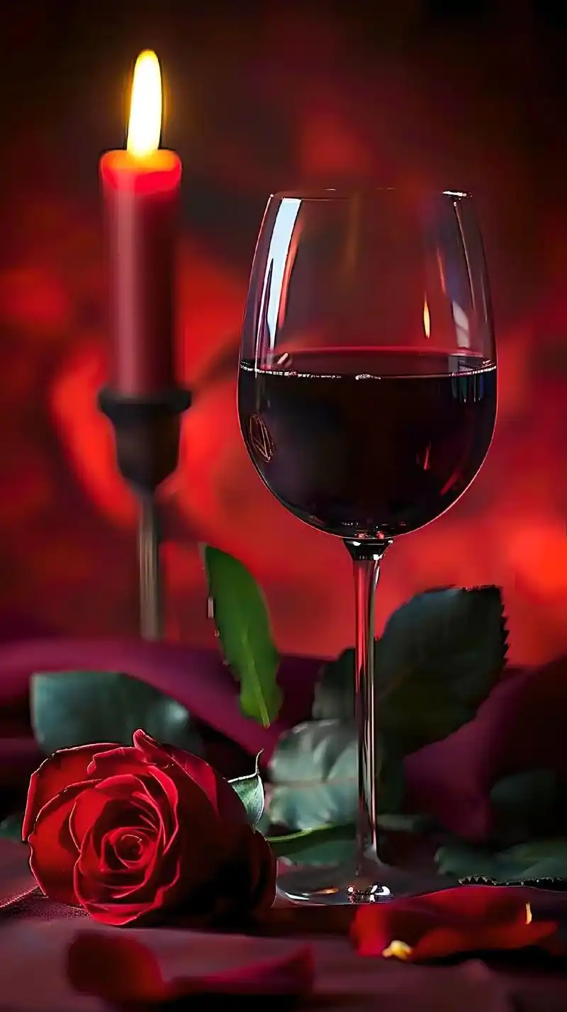红玫瑰与红酒的深情对话.