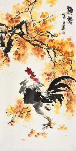 金鸡纳福 关贞远国画系列作品雄鸡报春图