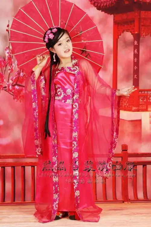 儿童古装服装 女童仙女装演出服唐贵妃装公主汉服七仙女拖尾裙夏