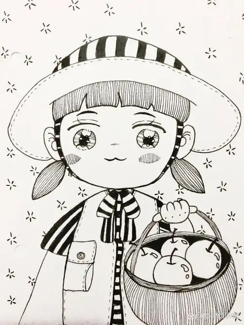 画画102天|黑白线描|卡通人物01|含步骤 卡通可爱人物线描 适合初学者