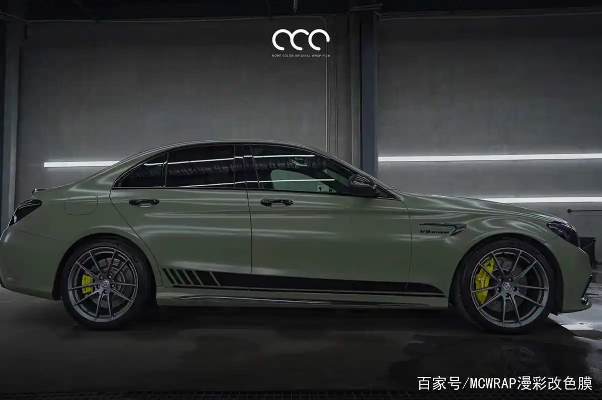 奔驰c63全车漫彩改色膜陶瓷卡其绿