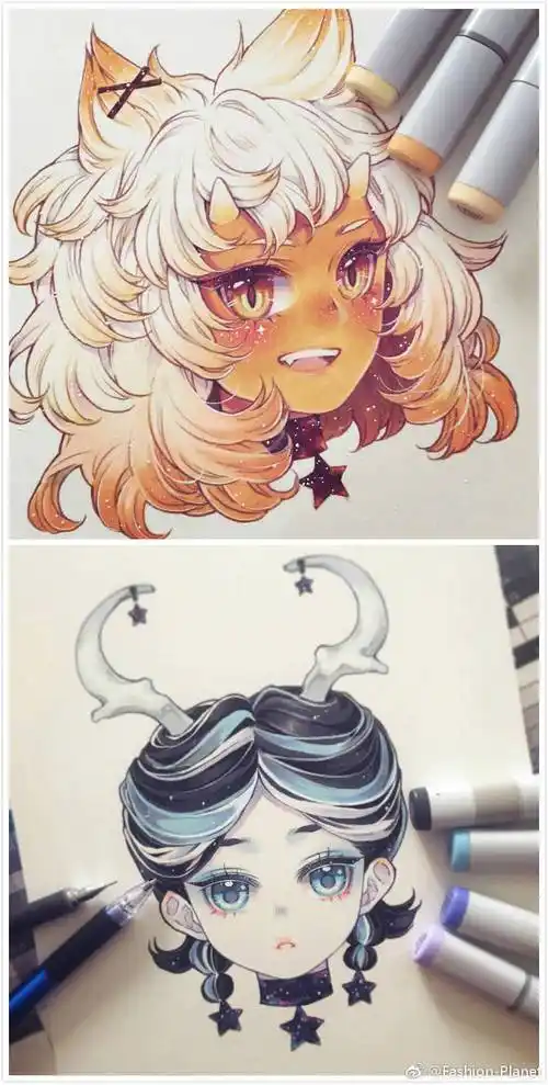 画师min十二星座系列马克笔手绘狮子座天秤座