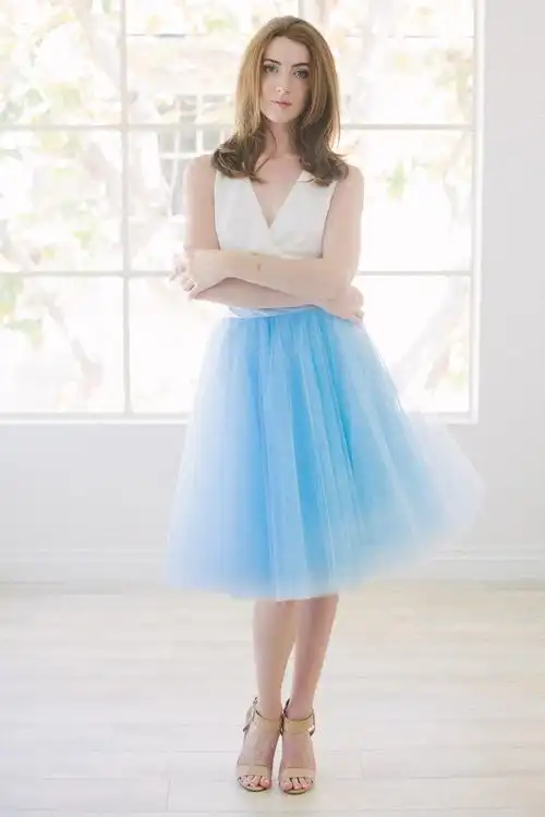 速卖通拉链网纱裙高腰半身裙蓝色欧美薄纱仙女百褶超短裙一件代发