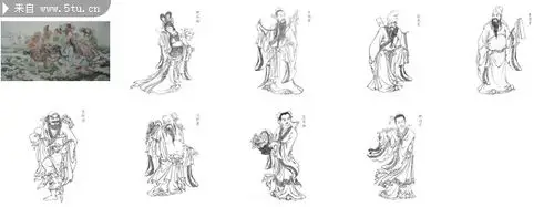 八仙白描高清图片