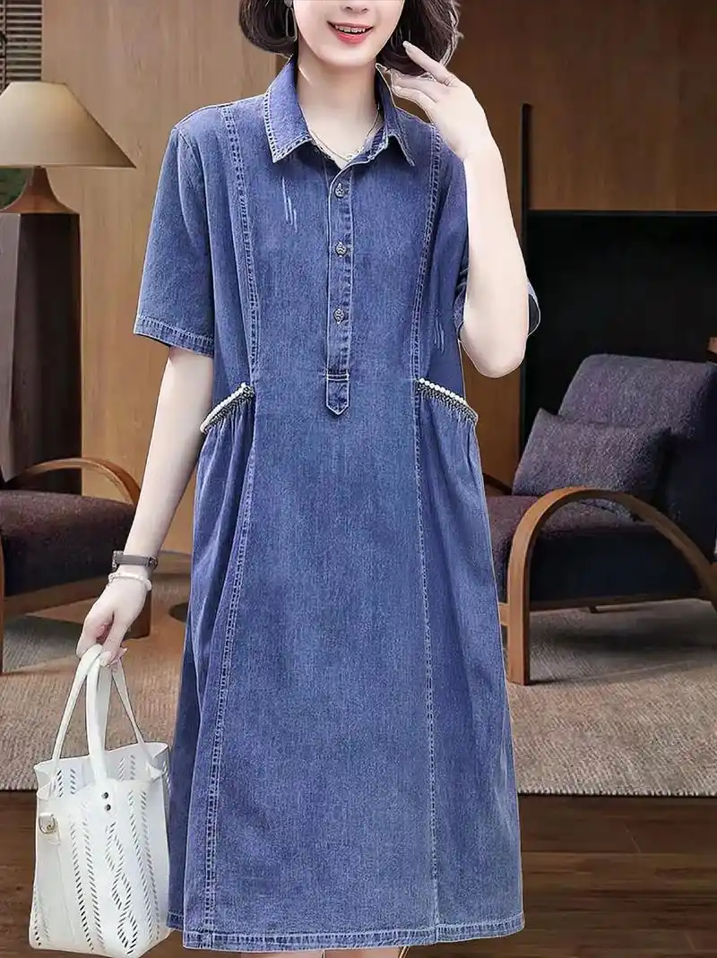 夏日气质,中长款牛仔裙78