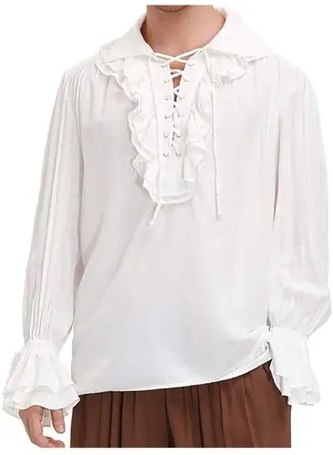 欧洲中世纪武士荷叶花边系带领衬衫话剧演绎cosplay摄影写真服饰