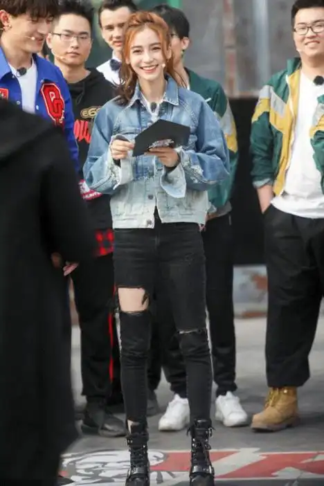 奔跑吧兄弟杨颖angelbaby同款高腰显瘦黑色大破洞小脚牛仔裤女修身