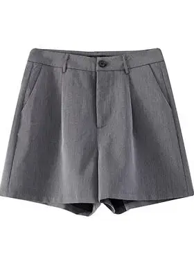 灰色西装短裤女2020春夏新品高级垂感高腰五分宽松显瘦休闲裤