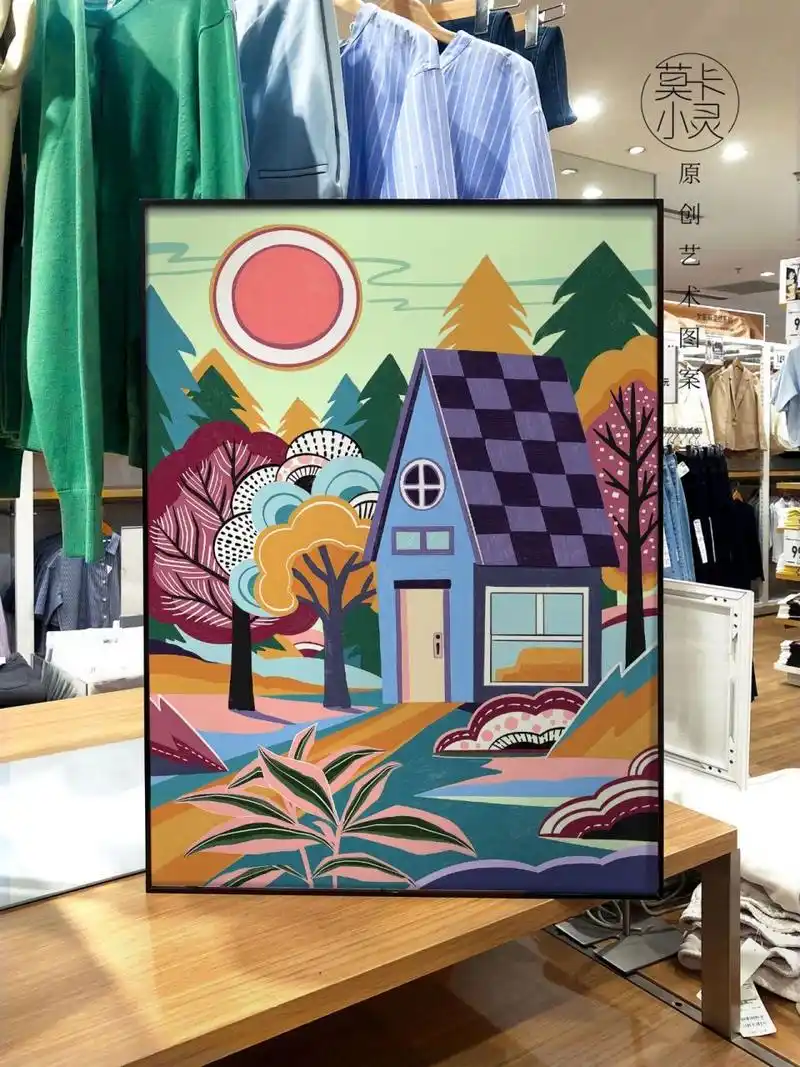 春日风光98五彩风景装饰画 07春风拂面,流云如丝,碧空中悬着圆盘