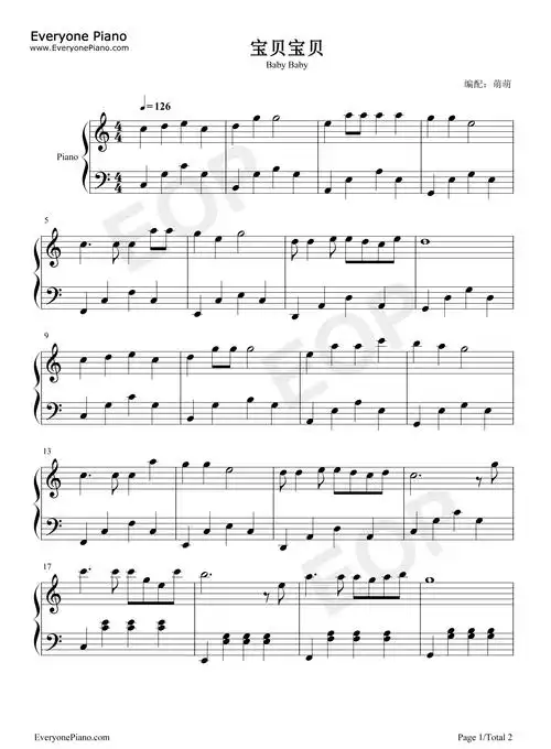 宝贝宝贝-星星为你指路哦宝贝月亮为你祝福哦-超流行儿歌五线谱预览1