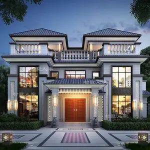 c330三层新中式兄弟双拼豪华别墅设计图纸农村自建房屋样图效果图