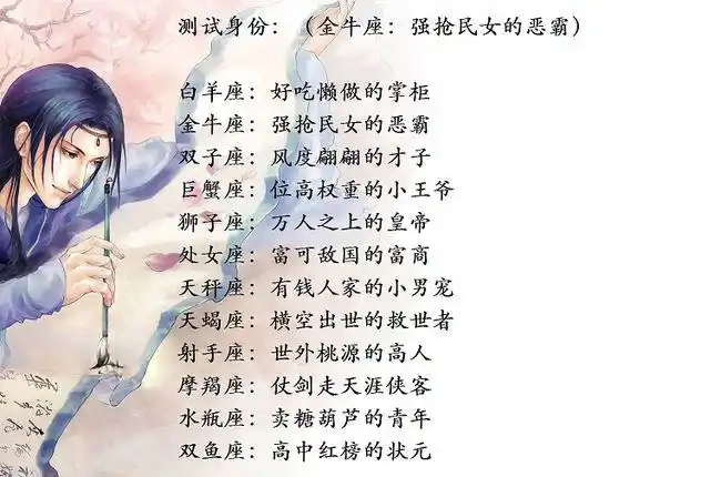 十二星座穿越到古代变成了男人,会成为什么身份?什么名字?