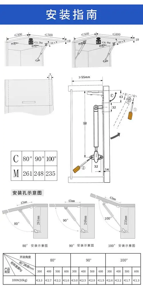 鑫盛不锈钢气压支撑杆上翻门气弹簧下翻门气压杆任意停床用支撑杆