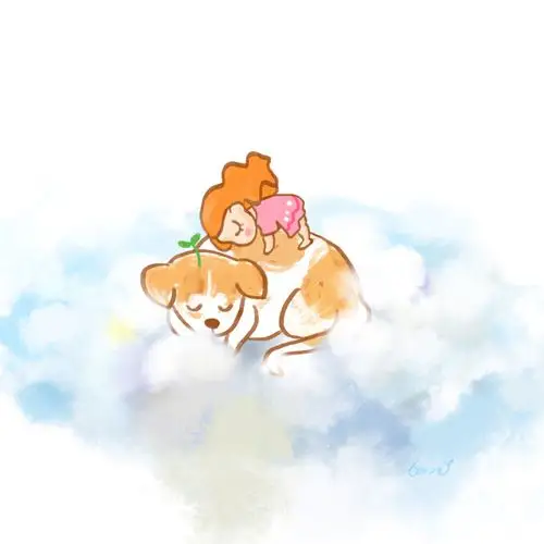 在云朵睡觉的狗狗和麻麻