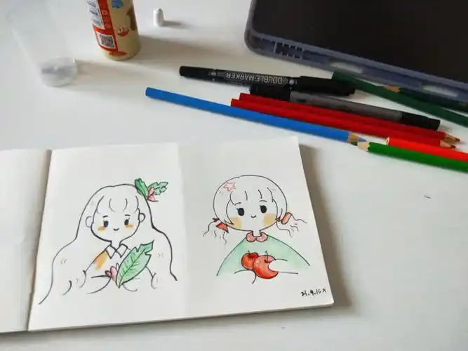 简笔画小人水果系列1香蕉和苹果女孩