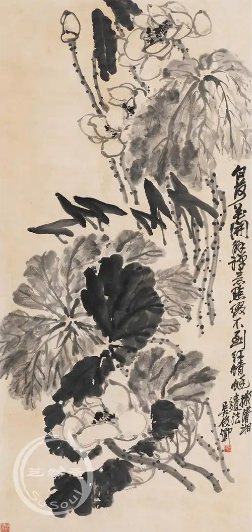 吴昌硕白荷花开能禅意