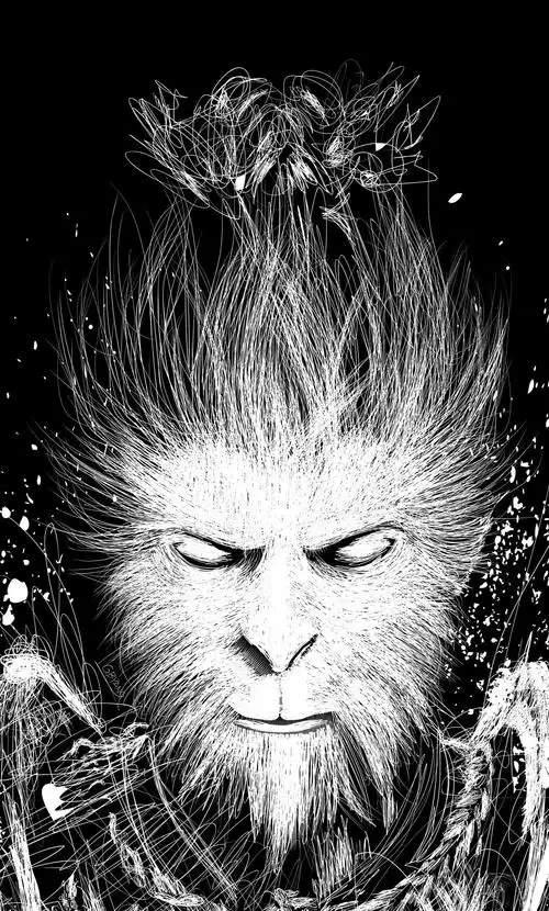 cdr乱线鼠绘矢量插画黑神话悟空