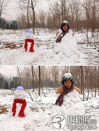 真人版"雪人"网络热传 用身体融化冰雪2010年1月,网络热传一组真人版"