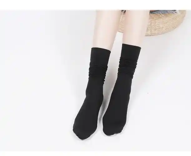 中筒天鹅绒袜子春秋女潮袜3丝袜小腿双日黑色肉色加厚堆堆长筒系