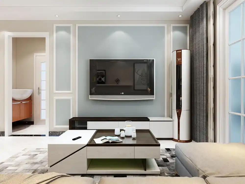 电视背景墙简洁美观,电视柜简约大方,生活的每一天都收获美好,繁忙中