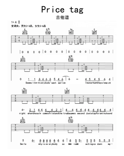 price-tag吉他谱乐谱