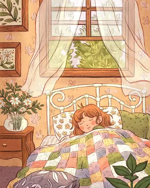 温暖的童话故事插画厚重的笔触和温暖治愈的配色