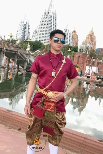 傣王妃服饰泰国传统男装傣族泼水节盛装套装立领民族服装