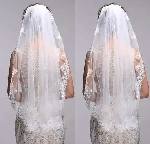 新款单层蕾丝花边新娘头纱韩版婚纱配饰头饰面纱带发梳