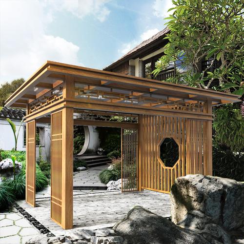 新中式亭子庭院凉亭铝合金休闲亭户外民宿闪电客简约木屋小别墅花园