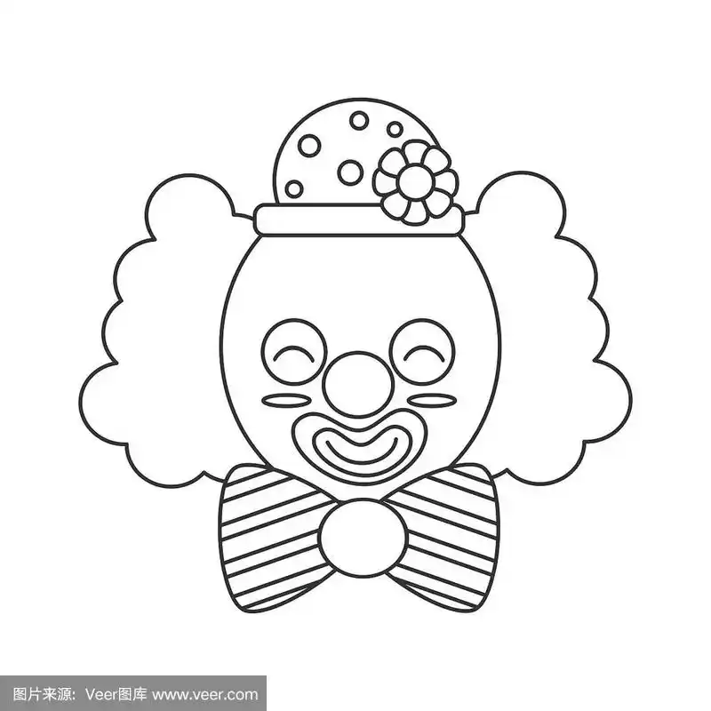 可爱的卡通黑白小丑矢量插图着色艺术