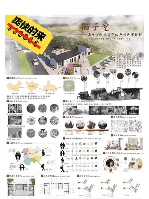 分享居住空间民宿设计ai展板源文件一张77ppt