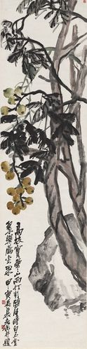 近代吴昌硕枇杷图轴(夏)原大挂画客厅仿古字画高清复制品微喷
