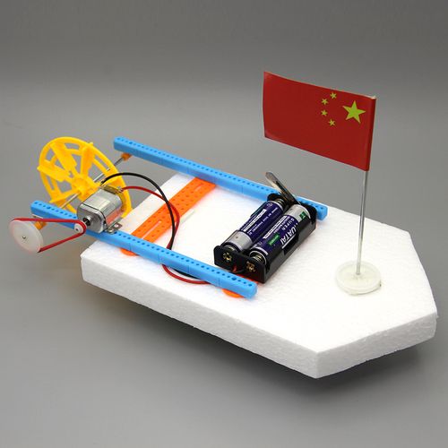 小船拼装模型科技小制作中小学生手工泡沫船冲锋艇 蓝色明轮船【图片