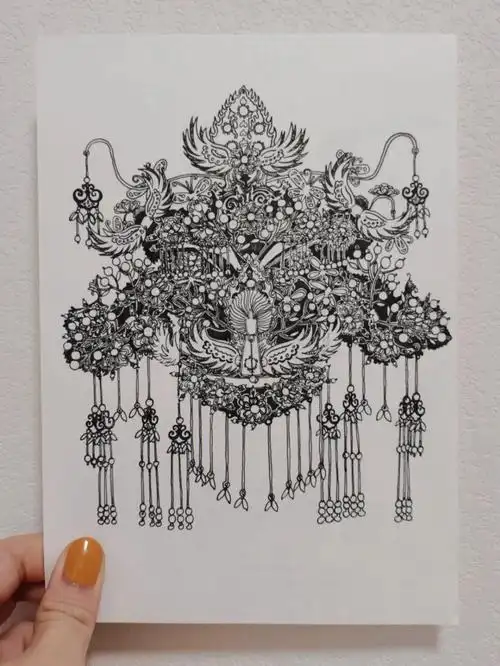 钢笔素描手绘一份凤冠71