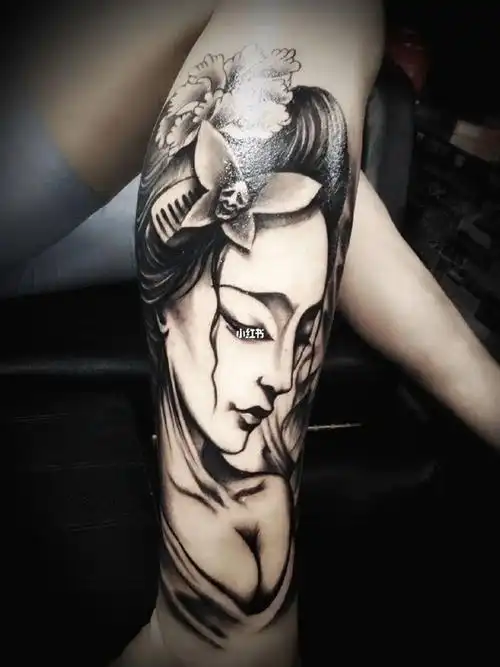 西安纹身 | 刺青 | 墨卿堂刺青作品-小腿 艺伎work by:@_遊#艺伎纹身