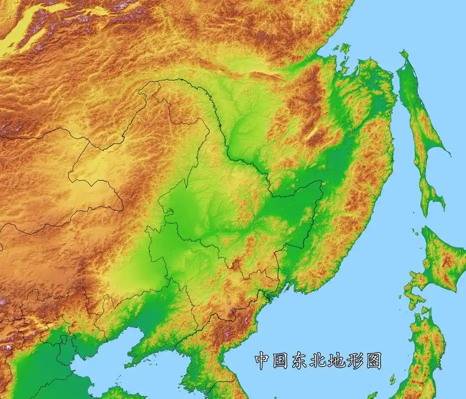 中国东北地区高清地形图 包括外东北在里的东北才是完整的东北.黑土地