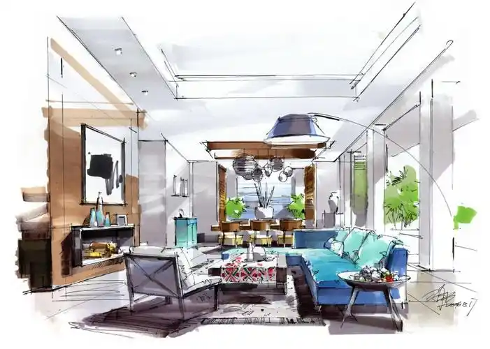 名家手绘效果图100例-【33】客厅空间设计
