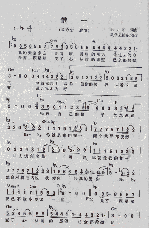 唯一 歌谱简谱网