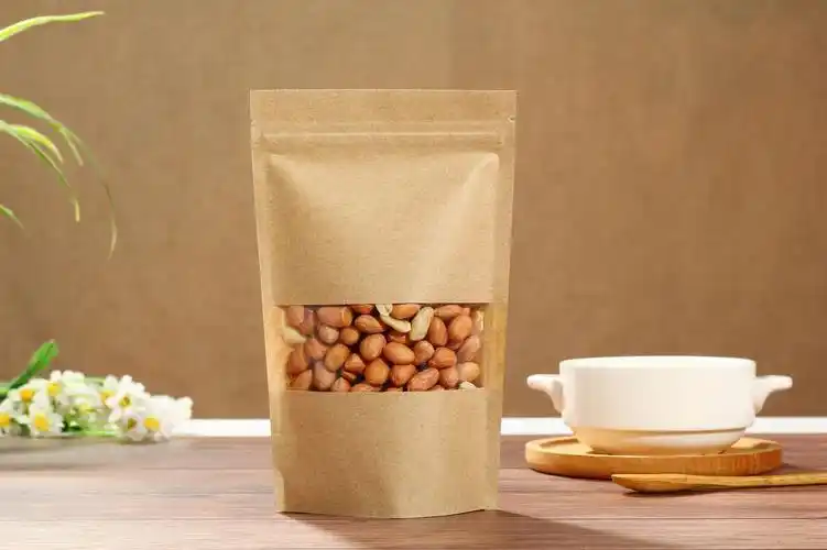 牛皮纸自立自封袋加厚开窗牛皮纸袋零食食品包装袋干果密封袋现货