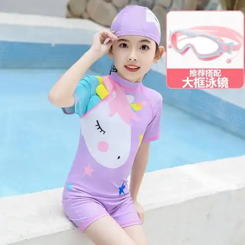 儿童连体泳衣女童中大童卡通泳装公主闪电客小女孩宝宝可爱游泳套装