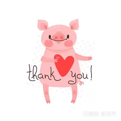 插图与快乐的小猪说-谢谢你.设计的有趣的化身, 海报和卡片.