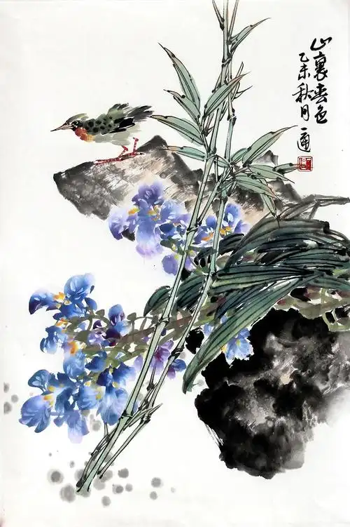 > 胡益通国画作品-山裹春色