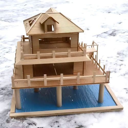 雪糕棒牙签手工制作diy房子冰棍棒模型材料沙盘套装傣族式吊脚楼
