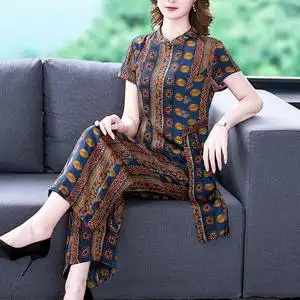 贵夫人真丝两件套夏装中年妈妈气质高端大牌杭州桑蚕丝套装女时尚