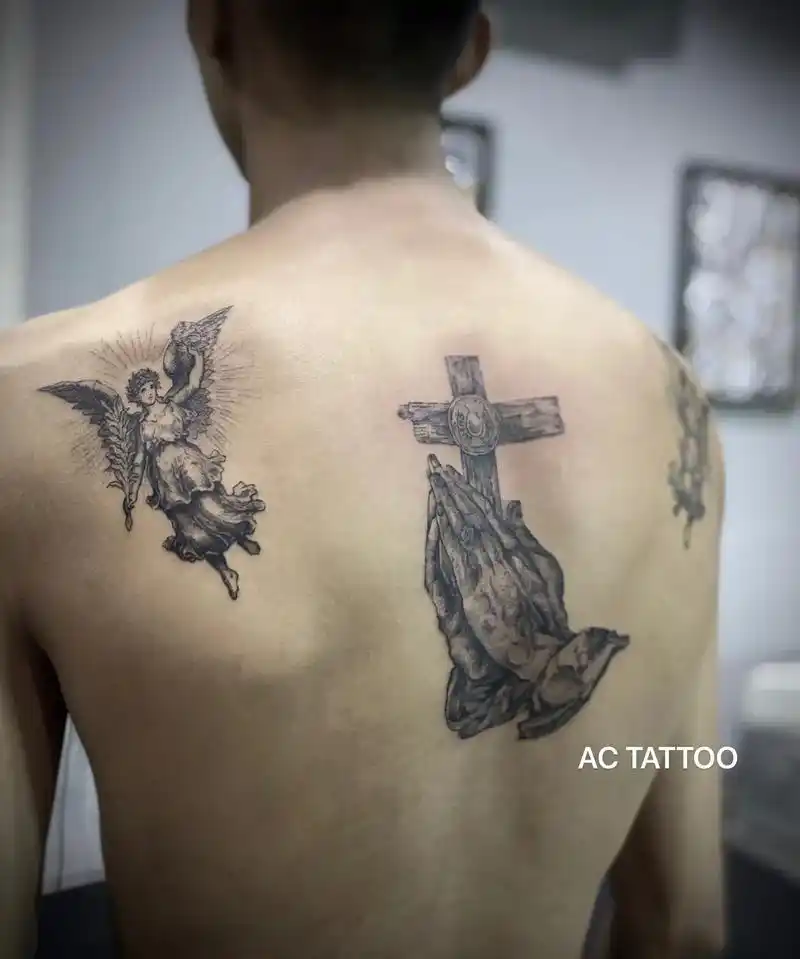 作品:祈祷之手and天使#中山纹身 #中山 #tattoo - 抖音