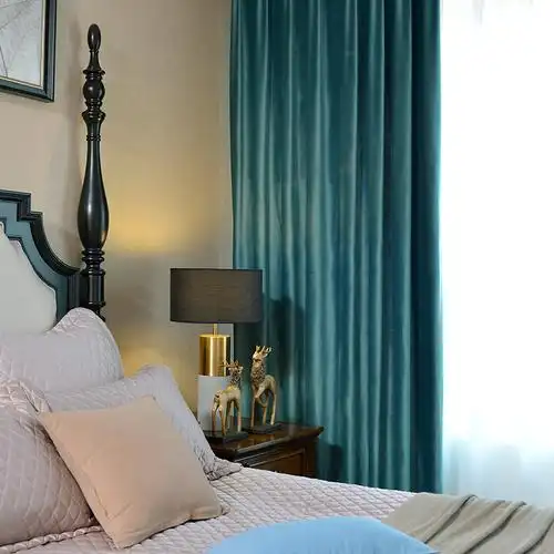 美式轻奢孔雀蓝宝蓝丝绒遮光窗帘 客厅卧室酒店定制窗帘成品